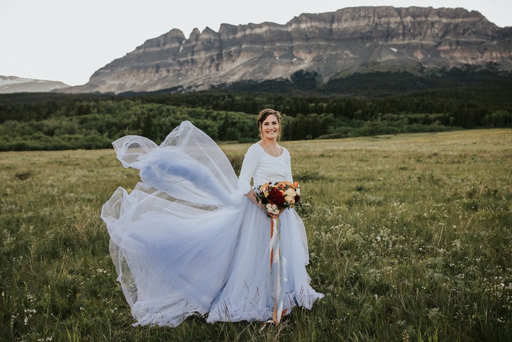 Bride in a blue tulle skirt