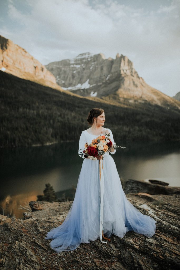 Mountain Bride photos in a blue skirt