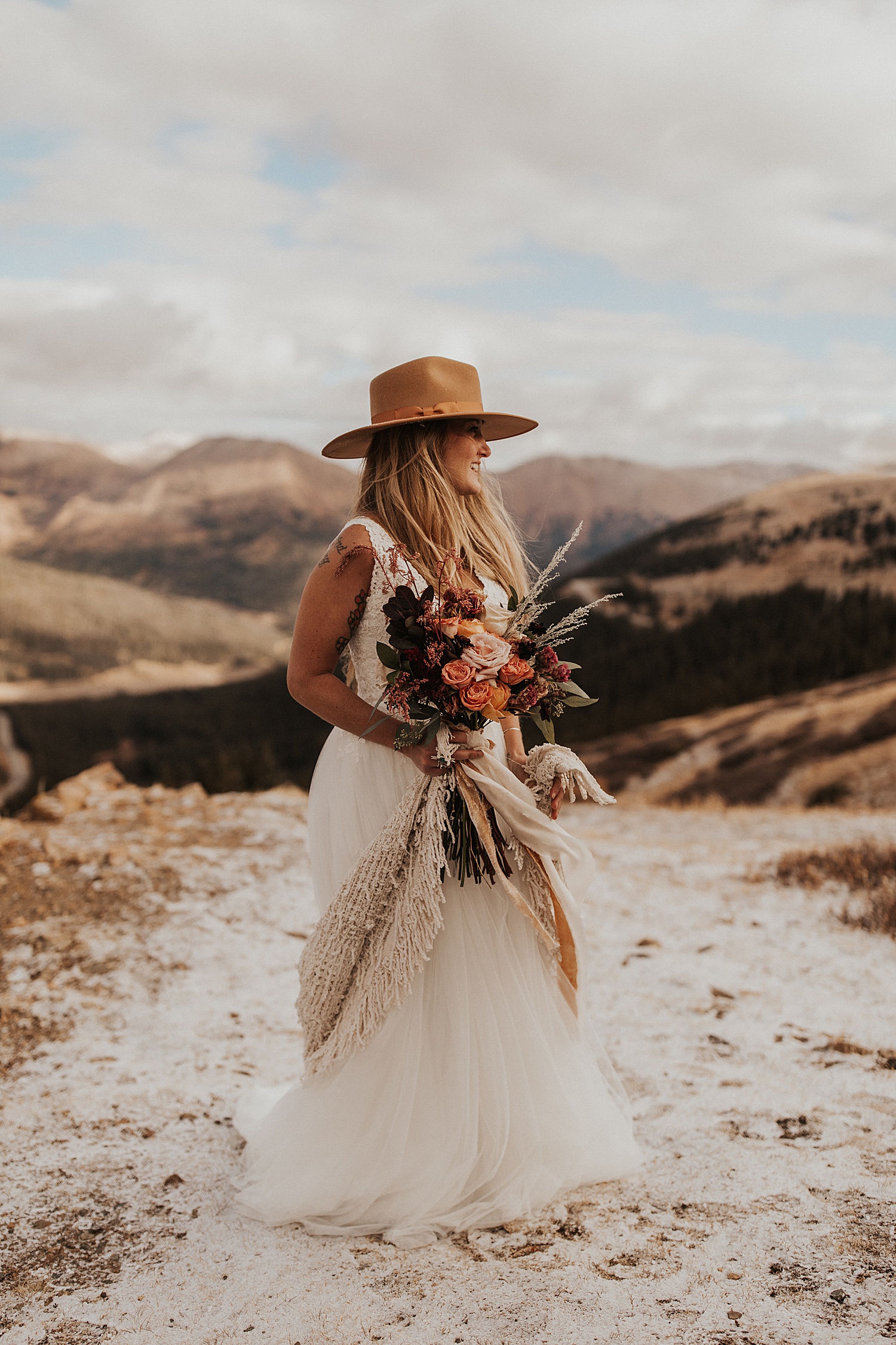 Moody boho bride in Colorado