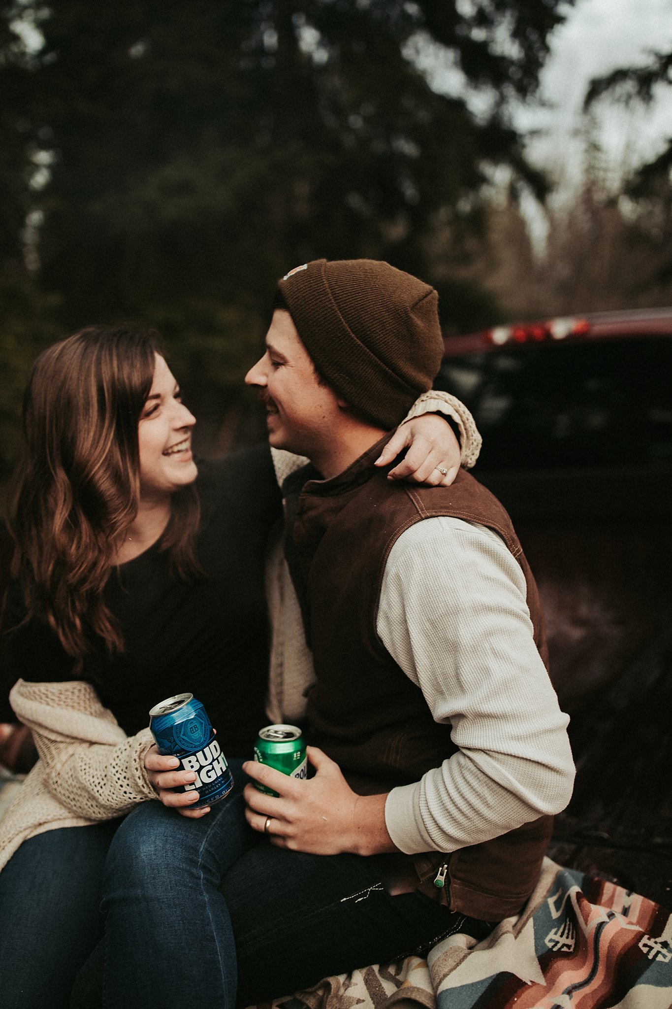 Montana anniversary photo shoot with beer