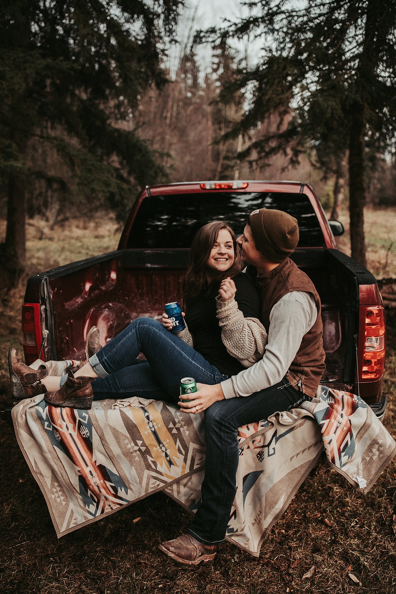 Husband and wife photos in a chevy truck