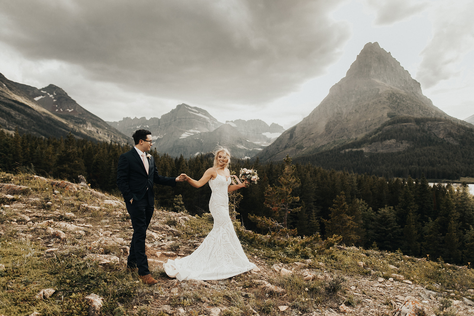Bride and Groom Elopement in Glacier National Park